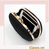  Clutch cầm tay đi tiệc màu be hình bầu dục , đính đá sequin lấp lánh T589 