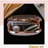  Clutch cầm tay đi tiệc màu be hình bầu dục , đính đá sequin lấp lánh T589 