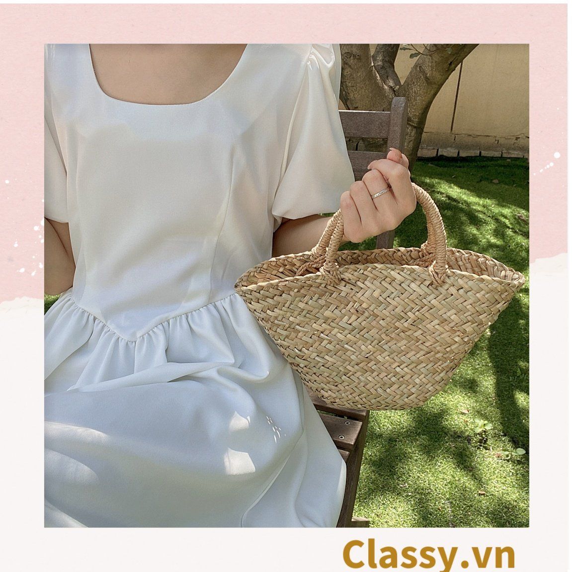  [GIAO HÀNG 7-25 NGÀY] T960 Túi cỏ bàng hình quai xách xách tay đi chơi, đi biển, dạo phố kiểu mới, 2 kích cỡ lựa chọn 