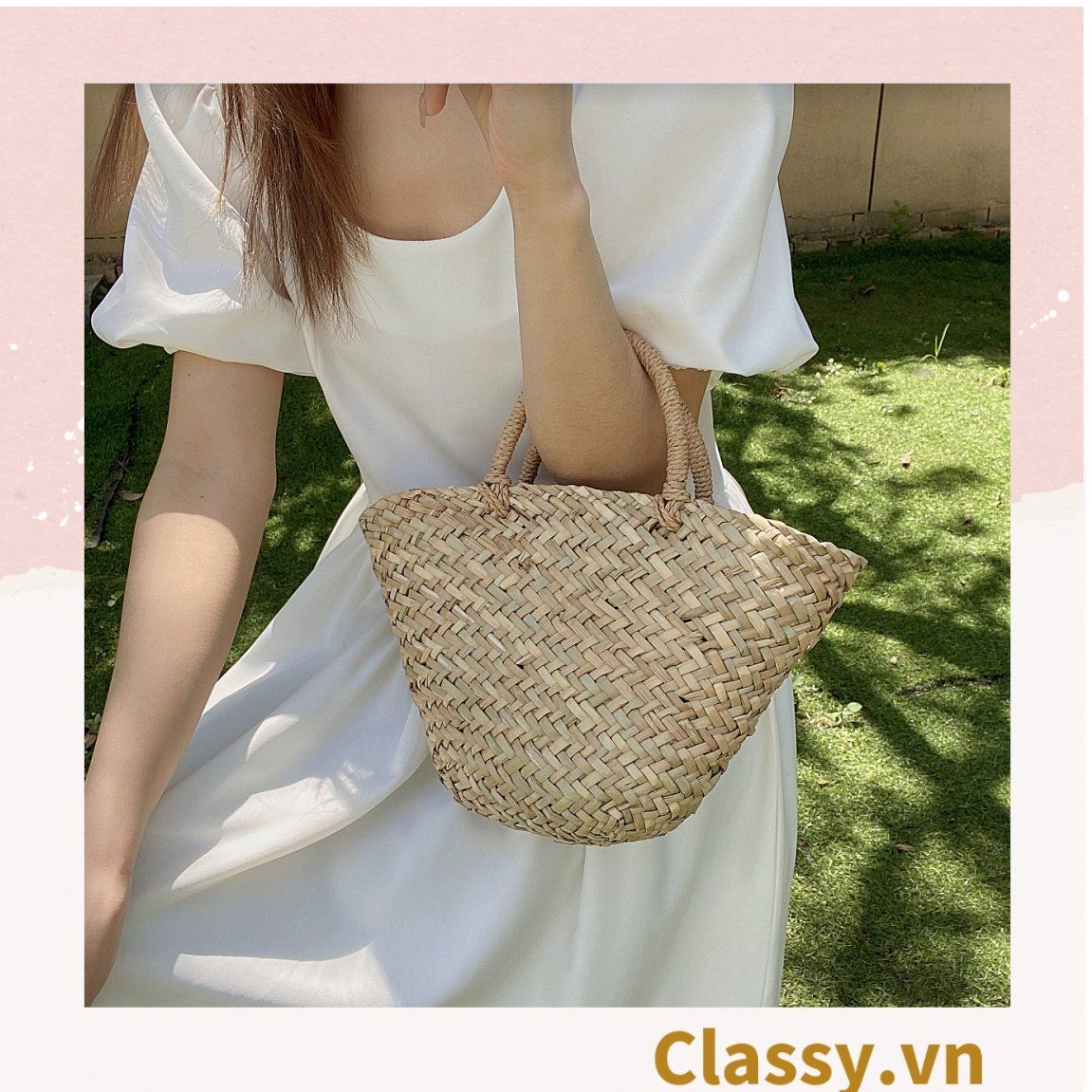  [GIAO HÀNG 7-25 NGÀY] T960 Túi cỏ bàng hình quai xách xách tay đi chơi, đi biển, dạo phố kiểu mới, 2 kích cỡ lựa chọn 
