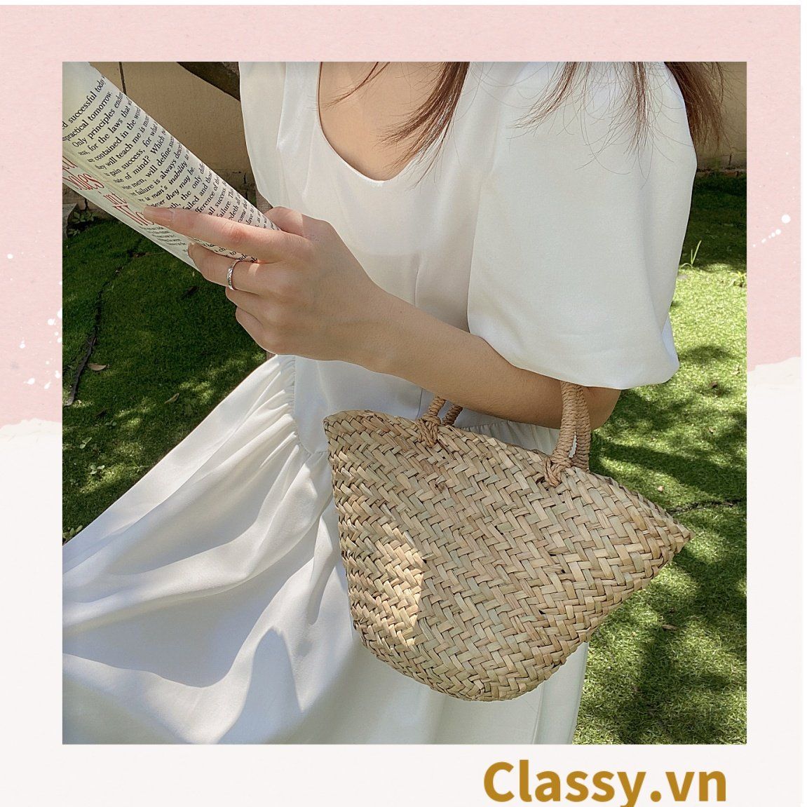  [GIAO HÀNG 7-25 NGÀY] T960 Túi cỏ bàng hình quai xách xách tay đi chơi, đi biển, dạo phố kiểu mới, 2 kích cỡ lựa chọn 