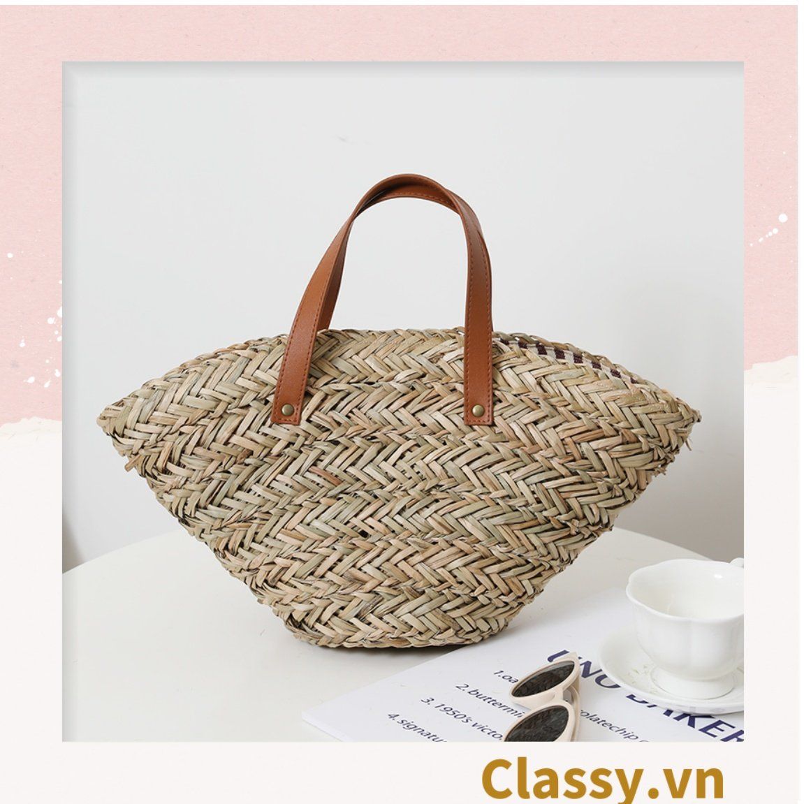  [GIAO HÀNG 7-25 NGÀY] T960 Túi cỏ bàng hình quai xách xách tay đi chơi, đi biển, dạo phố kiểu mới, 2 kích cỡ lựa chọn 