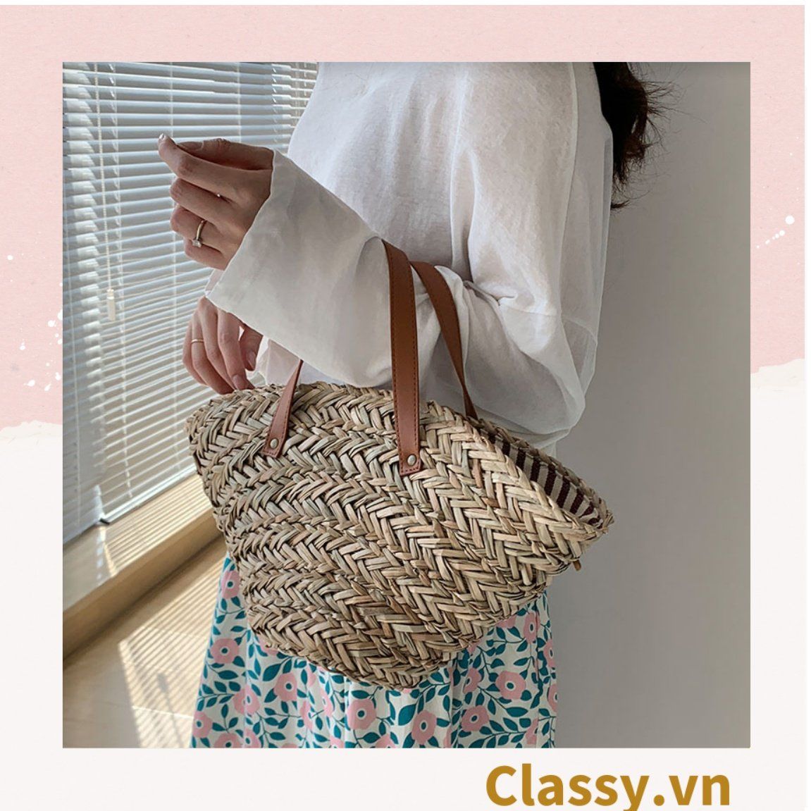  [GIAO HÀNG 7-25 NGÀY] T960 Túi cỏ bàng hình quai xách xách tay đi chơi, đi biển, dạo phố kiểu mới, 2 kích cỡ lựa chọn 
