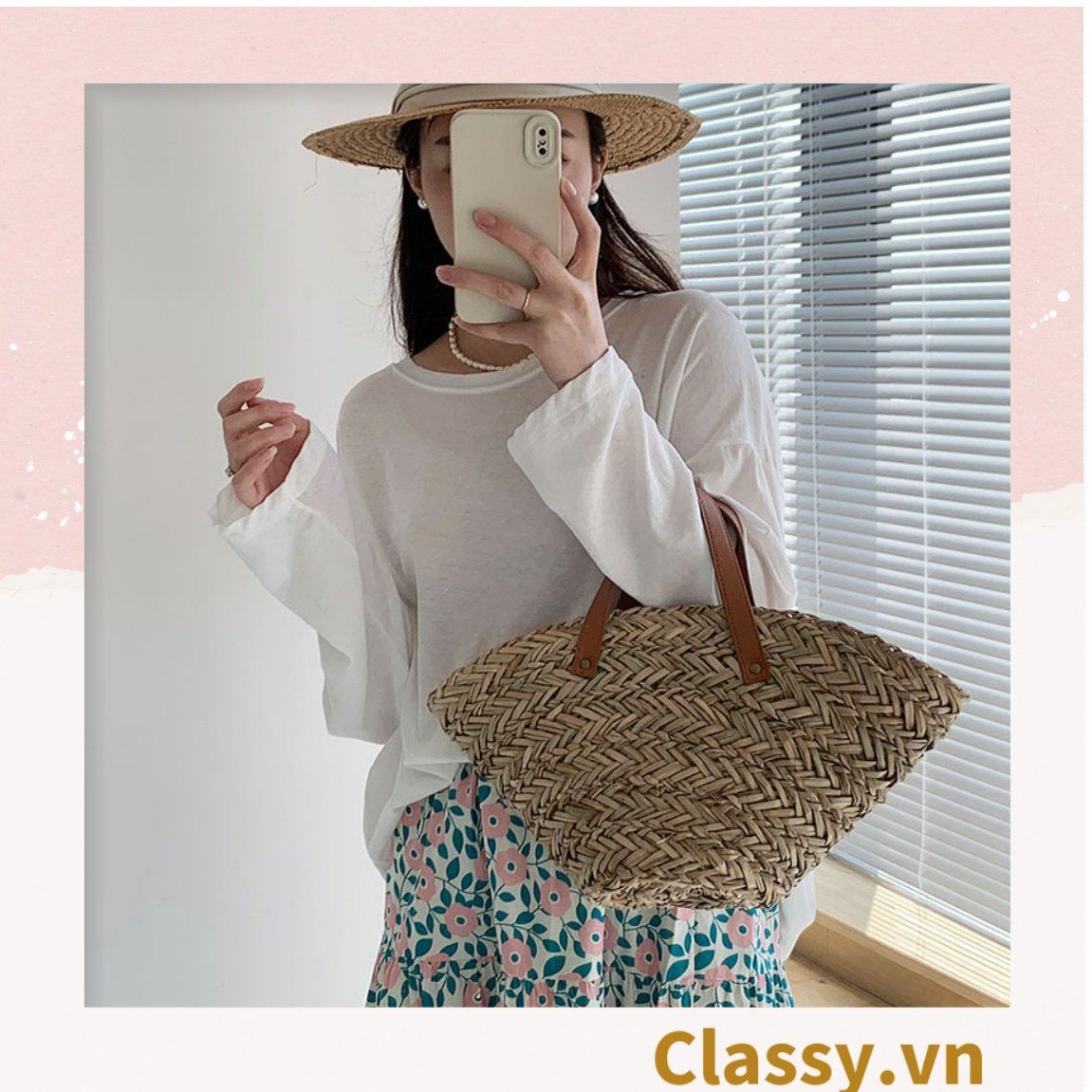  [GIAO HÀNG 7-25 NGÀY] T960 Túi cỏ bàng hình quai xách xách tay đi chơi, đi biển, dạo phố kiểu mới, 2 kích cỡ lựa chọn 