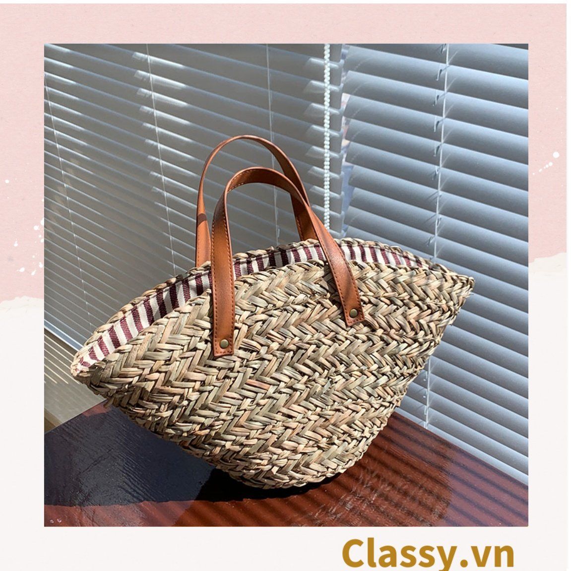  [GIAO HÀNG 7-25 NGÀY] T960 Túi cỏ bàng hình quai xách xách tay đi chơi, đi biển, dạo phố kiểu mới, 2 kích cỡ lựa chọn 
