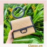  [GIAO HÀNG 7-14880 NGÀY]  Giỏ đệm nắp quai gỗ sang chảnh tiểu thư, làm từ cỏ bàng 100% thiên nhiên, từ bàn tay thợ thủ công Việt Nam T983 