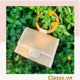  [GIAO HÀNG 7-14880 NGÀY]  Giỏ đệm nắp quai gỗ sang chảnh tiểu thư, làm từ cỏ bàng 100% thiên nhiên, từ bàn tay thợ thủ công Việt Nam T983 