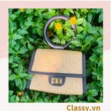  [GIAO HÀNG 7-14880 NGÀY]  Giỏ đệm nắp quai gỗ sang chảnh tiểu thư, làm từ cỏ bàng 100% thiên nhiên, từ bàn tay thợ thủ công Việt Nam T983 