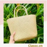  Túi cỏ bàng dáng bầu, có lớp lót làm từ cỏ bàng 100% thiên nhiên, từ bàn tay thợ thủ công Việt Nam T985 