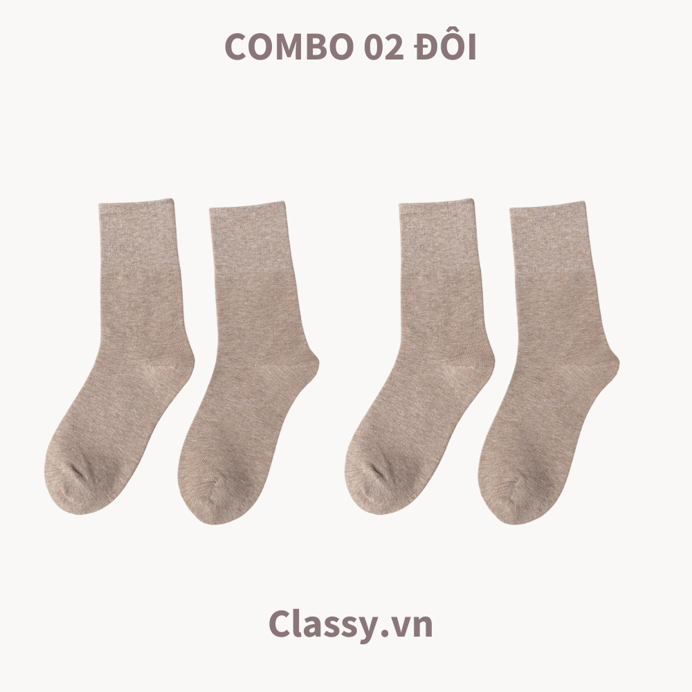  Classy Combo 2 đôi tất cotton cổ cao trơn nhiều màu G1401 