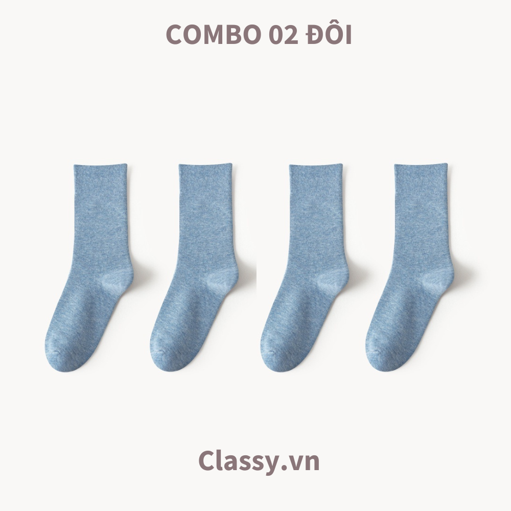  Classy Combo 2 đôi tất cotton cổ cao trơn nhiều màu G1401 