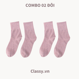  Combo 2 đôi tất cotton cổ cao trơn nhiều màu G1401 