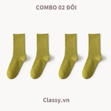  Classy Combo 2 đôi tất cotton cổ cao trơn nhiều màu G1401 
