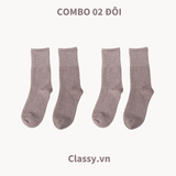  Combo 2 đôi tất cotton cổ cao trơn nhiều màu G1401 