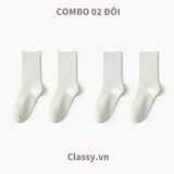  Combo 2 đôi tất cotton cổ cao trơn nhiều màu G1401 