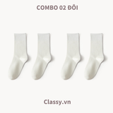  Classy Combo 2 đôi tất cotton cổ cao trơn nhiều màu G1401 