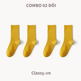  Classy Combo 2 đôi tất cotton cổ cao trơn nhiều màu G1401 