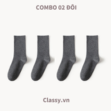  Classy Combo 2 đôi tất cotton cổ cao trơn nhiều màu G1401 