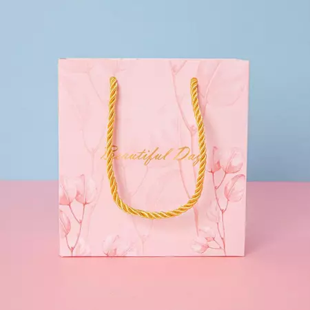  [GIAO HÀNG 7-25 NGÀY] COMBO 100 Túi giấy quai xách họa tiết hoa lá màu hồng,xanh pastel đính kèm ruy băng nơ Q1888 