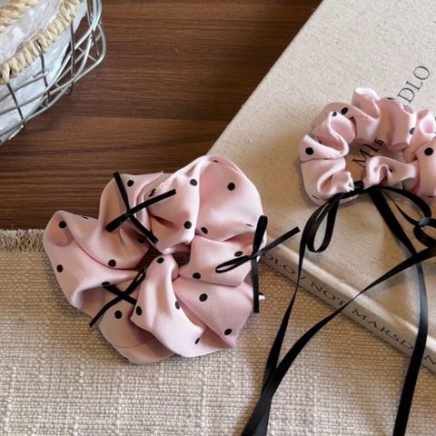  [GIAO HÀNG 7-25 NGÀY] Scrunchies cột tóc tông màu hồng chấm bi ngọt ngào, thắt nơ nữ tính thanh lịch chất liệu satin PK1338 