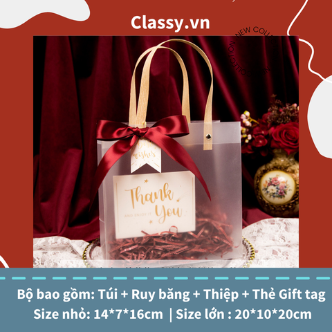  Túi quà tặng, túi quai xách nhựa trong suốt nhiều kích cỡ Q1593 [HÀNG ORDER 5-7 NGÀY | ÁP DỤNG ĐƠN TỪ 2 TRIỆU | CÓ THỂ IN LOGO] 