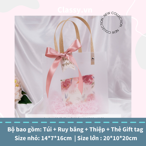  Túi quà tặng, túi quai xách nhựa trong suốt nhiều kích cỡ Q1593 [HÀNG ORDER 5-7 NGÀY | ÁP DỤNG ĐƠN TỪ 2 TRIỆU | CÓ THỂ IN LOGO] 