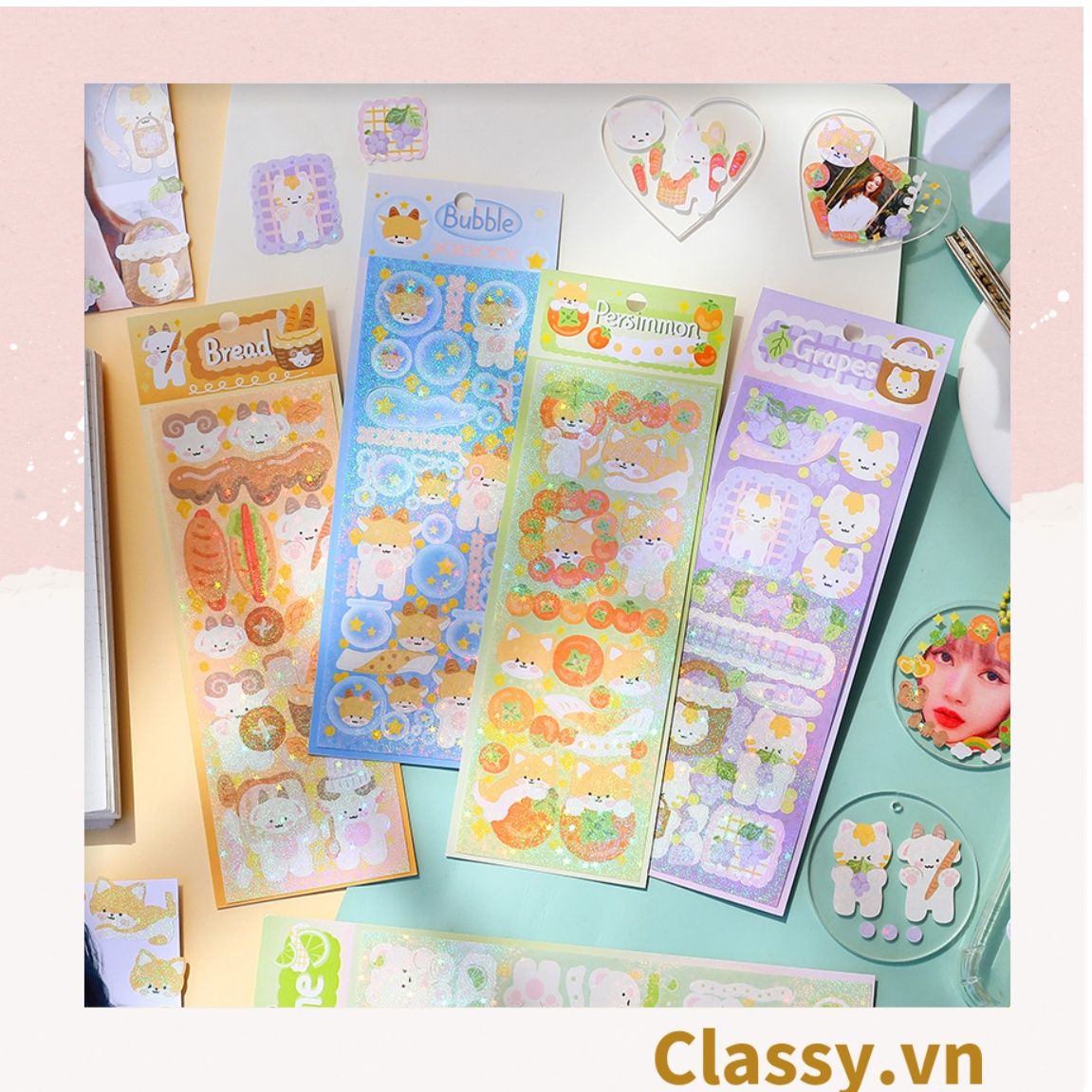  [GIAO HÀNG 7-4515 NGÀY]  Classy Sticker Hoạt Hình Lấp Lánh Xinh Xắn Theo Phong Cách Hàn Quốc PK1700 