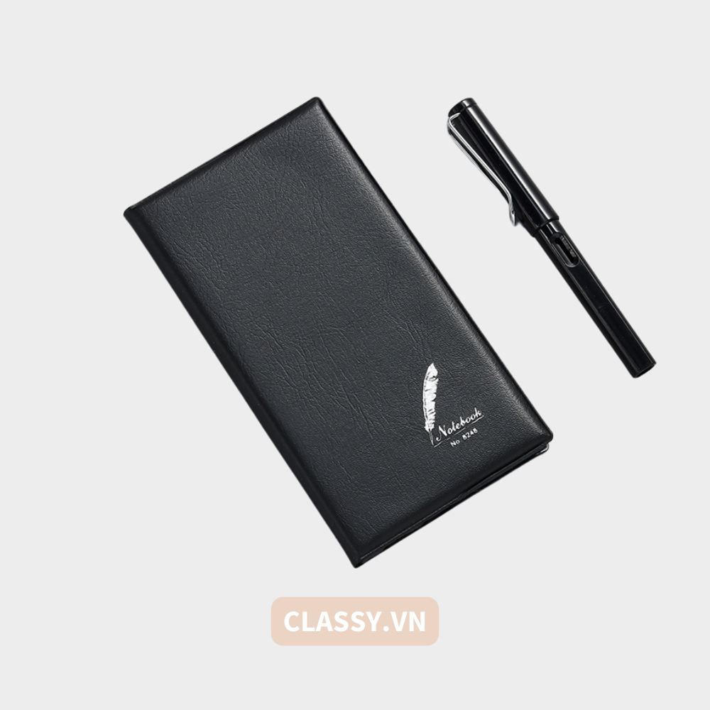  Sổ bìa da đen nhiều kích thước - Classy Notebook ghi chép cuộc họp, lập kế hoạch kinh doanh- 224 trang bìa tối giản- PK1834 