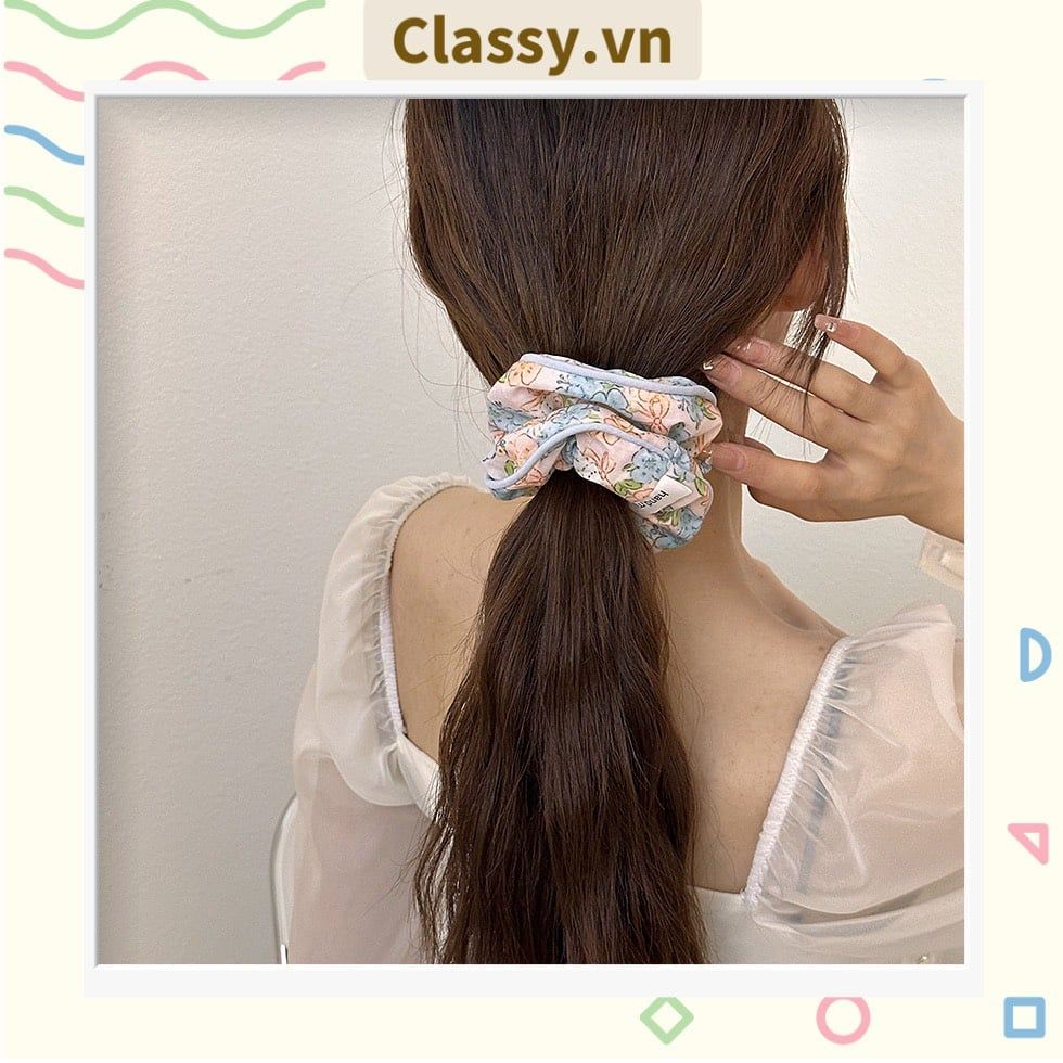  [GIAO HÀNG 7-25 NGÀY] Dây cột tóc Classy scrunchies to bản xếp li hoa viền trắng nữ tính, thanh lịch dành cho nữ PK1869 