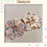  [GIAO HÀNG 7-25 NGÀY] Dây cột tóc Classy scrunchies to bản xếp li hoa viền trắng nữ tính, thanh lịch dành cho nữ PK1869 