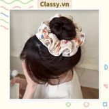  [GIAO HÀNG 7-25 NGÀY] Dây cột tóc Classy scrunchies to bản xếp li hoa viền trắng nữ tính, thanh lịch dành cho nữ PK1869 