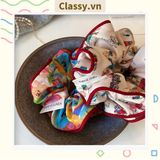  [GIAO HÀNG 7-25 NGÀY] Dây cột tóc Classy scrunchies to bản xếp li hoa viền trắng nữ tính, thanh lịch dành cho nữ PK1869 