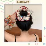  [GIAO HÀNG 7-25 NGÀY] Dây cột tóc Classy scrunchies to bản xếp li hoa viền trắng nữ tính, thanh lịch dành cho nữ PK1869 