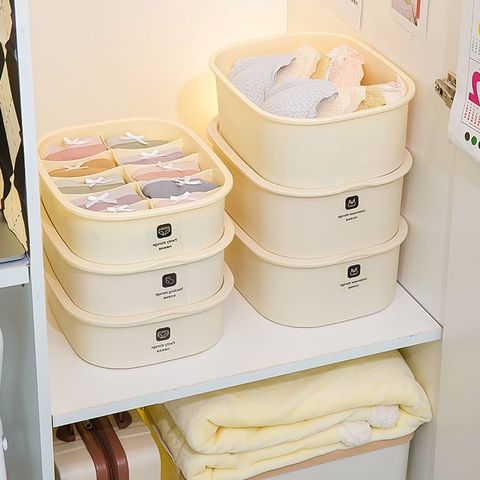  [GIAO HÀNG 7-25 NGÀY] COMBO 5 Kệ lưu trữ Hộp Đựng Đồ lót, đựng vớ màu bơ đa chức năng để bàn để tủ quần áo PK1880 