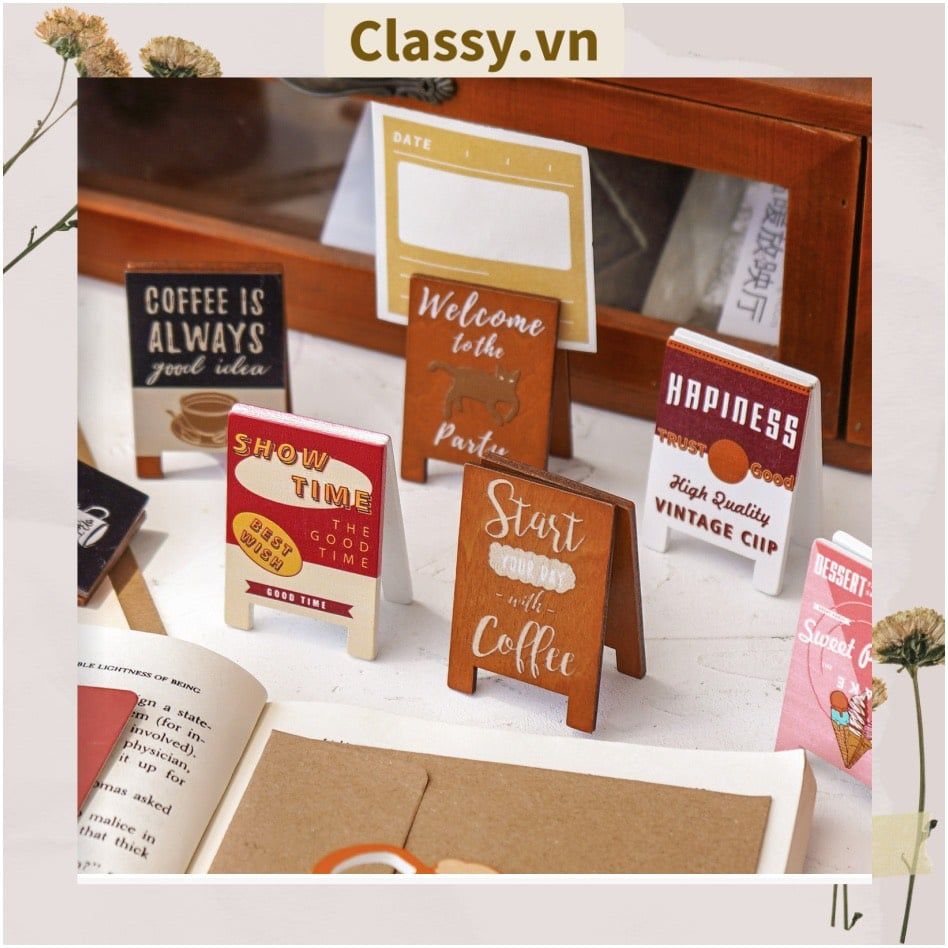  [GIAO HÀNG 7-25 NGÀY] COMBO 50 Kẹp đỡ giấy Lưu ý để bàn trang trí, chất liệu gỗ, kích thước 4,2 * 6cm style vintage PK622 