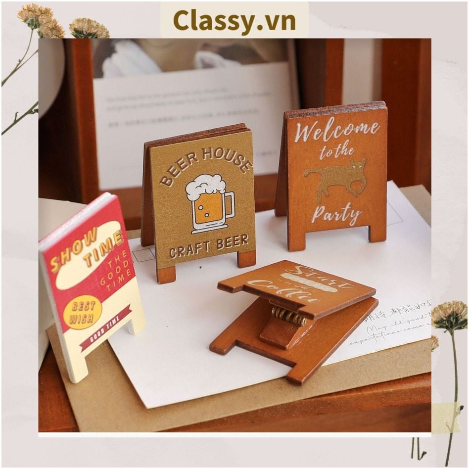  [GIAO HÀNG 7-25 NGÀY] COMBO 50 Kẹp đỡ giấy Lưu ý để bàn trang trí, chất liệu gỗ, kích thước 4,2 * 6cm style vintage PK622 