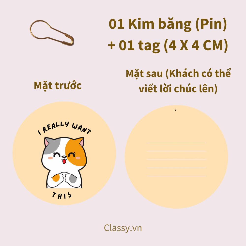  01 thẻ tag & 01 kim băng đi kèm túi quà, hộp quà trang trí cho món quà thêm sinh động Q10001 