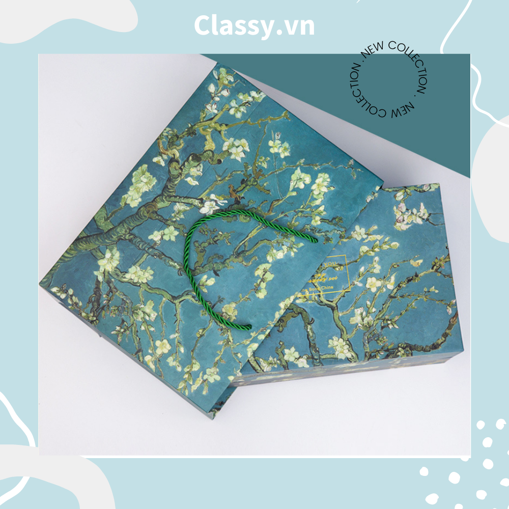  Classy Túi giấy hoa mùa xuân màu xanh cớ lớn, làm quà tặng, đi shopping tiện lợi Q1501 