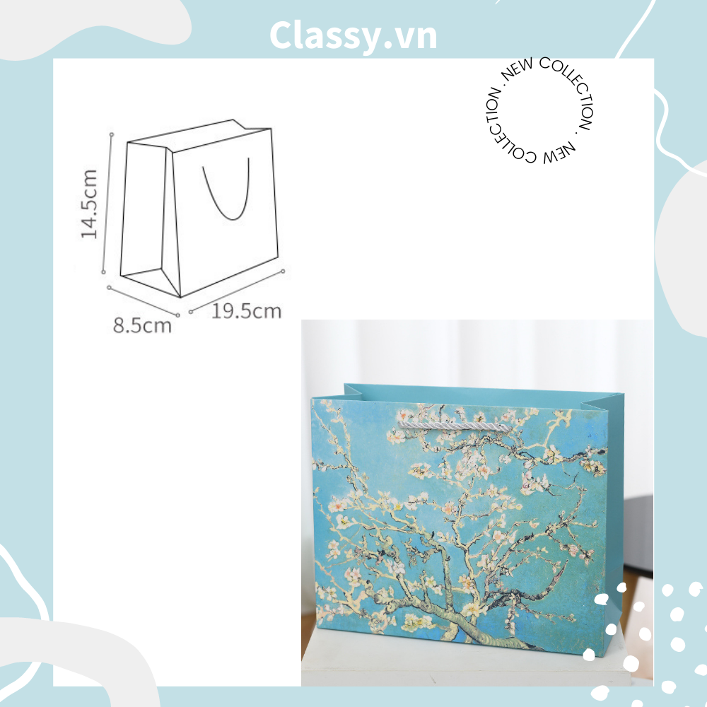  Classy Túi giấy hoa mùa xuân màu xanh cớ lớn, làm quà tặng, đi shopping tiện lợi Q1501 