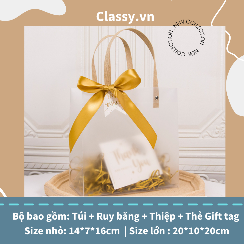  [GIAO HÀNG 7-25 NGÀY] Classy Túi quà tặng, túi quai xách nhựa trong suốt nhiều kích cỡ Q1593 