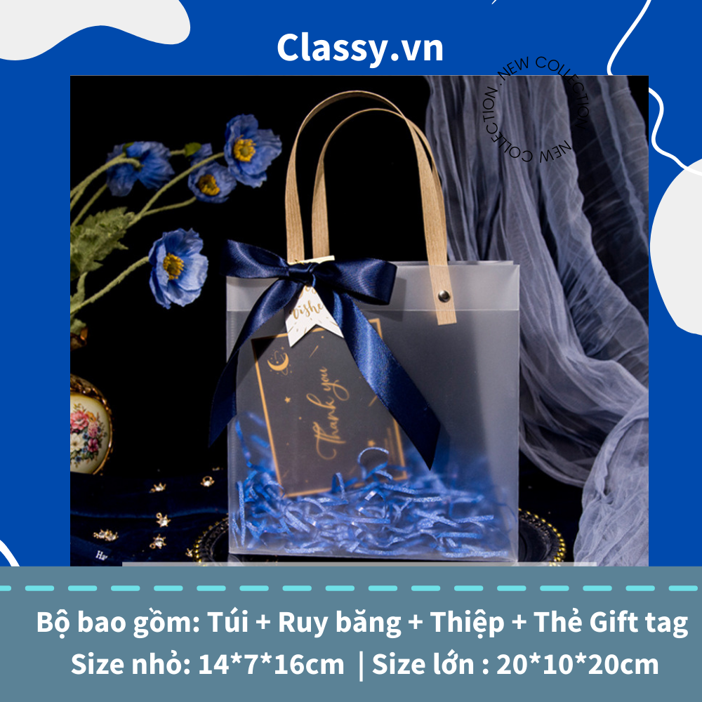 [GIAO HÀNG 7-25 NGÀY] Classy Túi quà tặng, túi quai xách nhựa trong suốt nhiều kích cỡ Q1593 