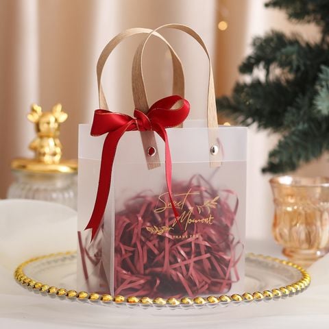  Túi quà tặng, túi quai xách nhựa trong suốt nhiều kích cỡ, kèm ruy băng, giấy lót Q1886 