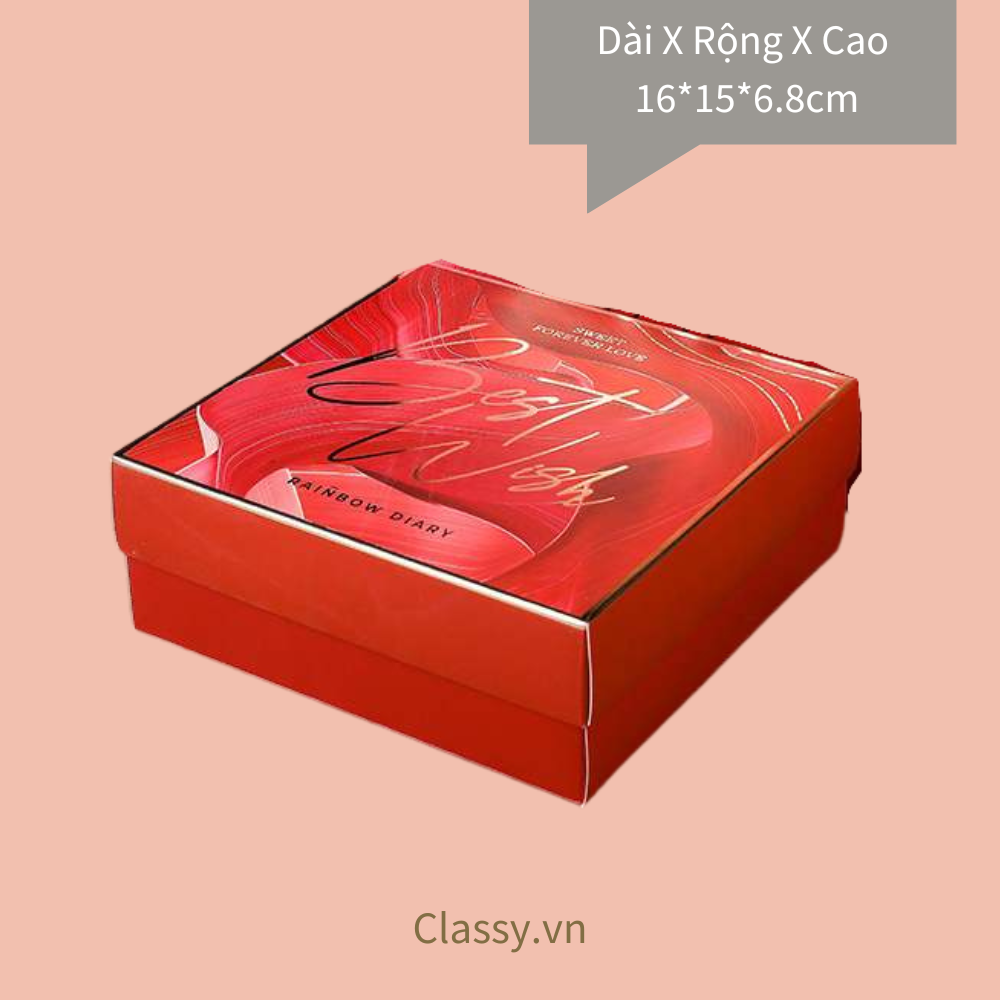  Bộ túi giấy +Hộp quà Màu đỏ Kích thước 16 * 15 * 6,5cm dùng làm quà tặng, in chữ Best Wishes (Có xé lẻ) Q215 