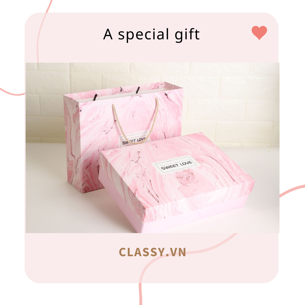  XÉ LẺ Túi giấy hoặc Hộp quà Làm quà tặng 30,5x22x8,5cm hoạ tiết cẩm thạch in chữ SWEET LOVE Q757 