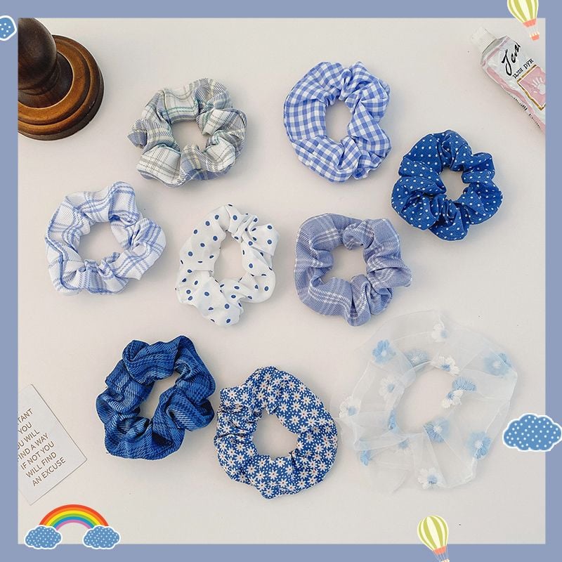  [GIAO HÀNG 7-25 NGÀY]  MIX NHIỀU MẪU Classy Dây cột tóc scrunchies bằng vải kẻ sọc, họa tiết hoạt hình thỏ hàn quốc dành cho nữ 