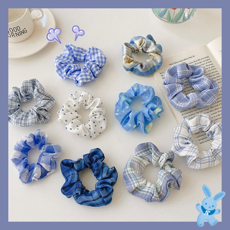  [GIAO HÀNG 7-25 NGÀY]  MIX NHIỀU MẪU Classy Dây cột tóc scrunchies bằng vải kẻ sọc, họa tiết hoạt hình thỏ hàn quốc dành cho nữ 