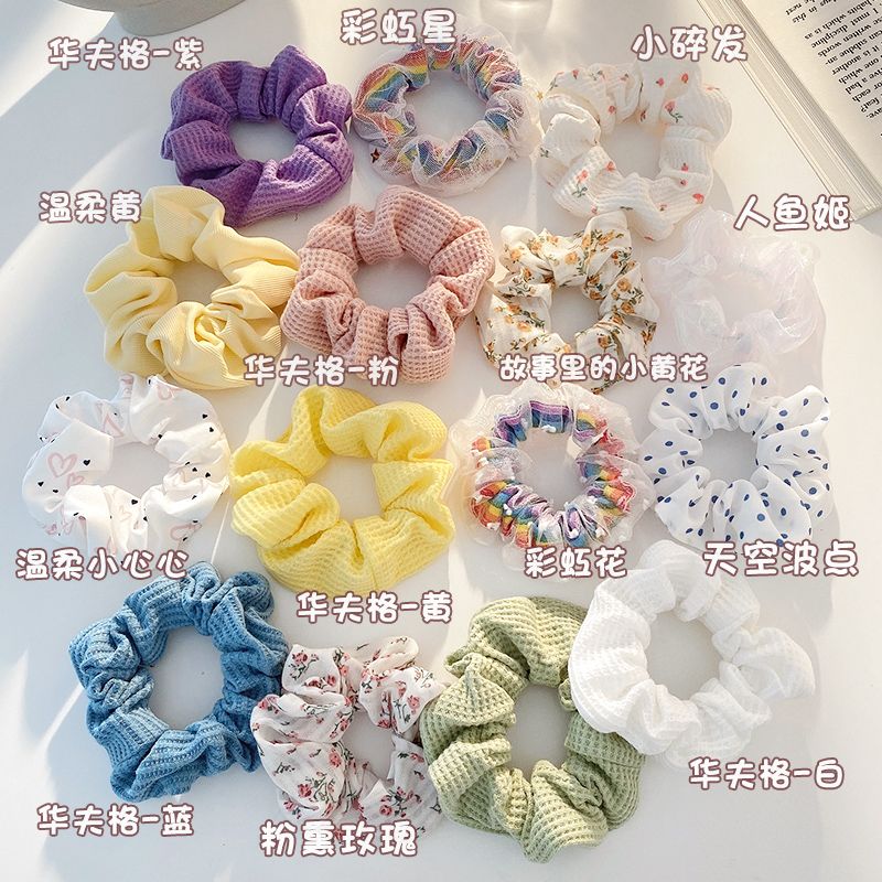  [GIAO HÀNG 7-25 NGÀY]  MIX NHIỀU MẪU Classy Dây cột tóc scrunchies bằng vải kẻ sọc, họa tiết hoạt hình thỏ hàn quốc dành cho nữ 