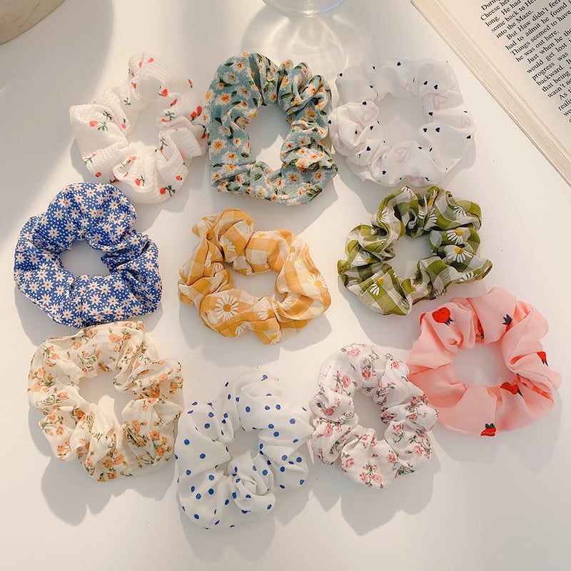  [GIAO HÀNG 7-25 NGÀY]  MIX NHIỀU MẪU Classy Dây cột tóc scrunchies bằng vải kẻ sọc, họa tiết hoạt hình thỏ hàn quốc dành cho nữ 