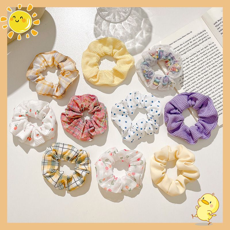  [GIAO HÀNG 7-25 NGÀY]  MIX NHIỀU MẪU Classy Dây cột tóc scrunchies bằng vải kẻ sọc, họa tiết hoạt hình thỏ hàn quốc dành cho nữ 