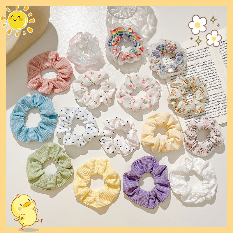  [GIAO HÀNG 7-25 NGÀY]  MIX NHIỀU MẪU Classy Dây cột tóc scrunchies bằng vải kẻ sọc, họa tiết hoạt hình thỏ hàn quốc dành cho nữ 